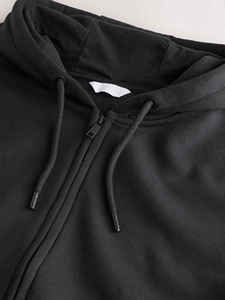 Sudadera con Capucha y Cierre de Cremallera para Hombre, Color Negro, Corte Regular, Color Sólido, Informal, con Bolsillo Delantero, Impresión Digital Invernal - Product Image 6