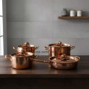 Copper Antique Finished Premium Quality Stainless Steel Hand Hammered Luxury Pumpkin Top Lids Ruffoni Casseroles In Low Price - Product Image 3