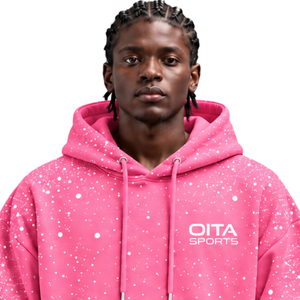 Black <b>White</b> Speckled Print Men Pullover <b>Hoodie</b> <b>Oversized</b> Fleece Sweatshirt Drawstring Hood Kangaroo Pocket Casual Streetwear - Product Image 3