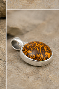 Pendentif artisanal en jaspe jaune matriciel, prix de gros attractif, pierre précieuse ronde minimaliste, bijou statement en argent, qualité AAA, pierre de naissance - Product Image 4
