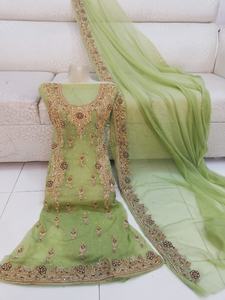 2022 Venta caliente pakistaní indio trabajo hecho a mano gasa Salwar Kameez traje vestido de novia para ocasiones especiales de verano - Product Image 3