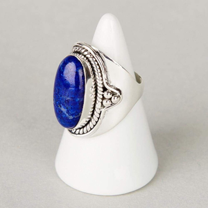 Lapis Lazuli แหวนพลอยหินสีฟ้าแหวนเงินสเตอร์ลิงเครื่องประดับหรูหรา - Product Image 3