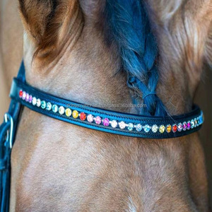 Cadena de Diamantes de Cristal Arcoíris de Una Sola Hilera Hecha a Medida, Incrustada en Cuero Inglés Negro para Caballo, en Tamaños Completo y Cob - Product Image 5