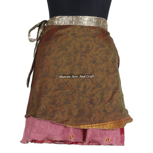 2026 Top Quality Wholesale Indian Silk Sari Magic Wrap Mini Skirts 2 Layered Art Silk Sari Reversible Summer Beach Wear Magic - Product Image 6