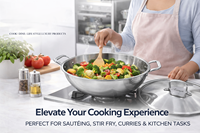 Wok Kadai de Acero Inoxidable Premium con Tapa y Doble Asa, Sartén Profunda para Cocinar Curry, Ideal para Cocina India, Restaurantes y Hoteles