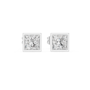 Princess Cut Diamond Stud Earrings in Solid Gold or Sterling Silver Elegant Bezel Setting Square Gemstone Jewelry for Women - Product Image 5