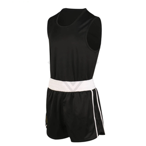 Ensemble de débardeur et short de boxe noir pour hommes, vêtements de sport respirants et élastiques, équipement de protection, style à enfiler, couleur unie, taille adulte - Product Image 1