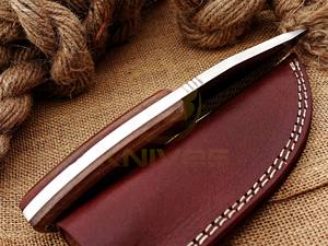 Cuchillo de Caza de Hoja Fija Hecho a Mano Personalizado, Mango de Madera de Espiga Completa, Funda de Cuero, Cuchillo para Desollar para Supervivencia al Aire Libre y Camping, OEM - Product Image 2