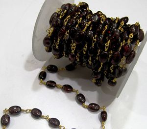 Natural Garnet Beaded <b>Rosary</b> Chain Smooth Brass Findings 8mm Oval Sold Per Foot - Product Image 3