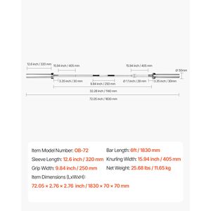 6FT Chrome Plated <b>Barbell</b> Bar <b>with</b> Knurled Grip Fits 2-Inch <b>Weight</b> Plates Strength Training Weightlifting Bar - Product Image 1