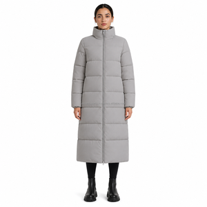Manteau long matelassé pour femme, col montant, fermeture éclair intégrale, chaud, style décontracté, vente en gros pour fournisseurs - Product Image 1