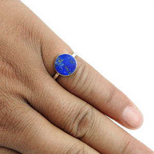 Solid 925 Sterling Silver Minimalist Round Cut <b>Lapis</b> <b>Lazuli</b> Gemstone <b>Ring</b> Vintage Handmade Boho Style Wedding And Party Jewelry - Product Image 6