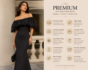 Robe d'été pour femmes très vendue - Robe maxi chic noire à épaules dénudées et volants pour un usage quotidien décontracté et des tenues de soirée - Product Image 4