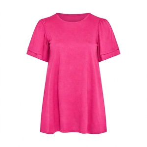 Camiseta Casual de Manga Corta para Mujer, Precio Bajo, Color Sólido, Corte Holgado, Cuello Redondo, Blusa para Uso Diario de Verano, Top de Moda - Product Image 1