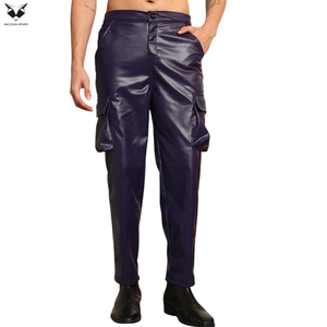 Sleek Blue Color Multi Side Pocket Style Good Supplier Fully Customized Stretchable Material Zippered Slim Fit Faux Leather Pant - Product Image 2