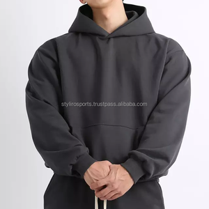 Sweat-shirts à capuche pour hommes avec logo personnalisé, 100% coton, poids lourd, hiver, épaules tombantes, sans cordon, design imprimé - Product Image 1