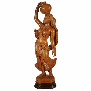 Figura de Dama Bailarina Hecha a Mano en Madera de Teca |   Esculturas de Madera al por Mayor de la India - Product Image 1