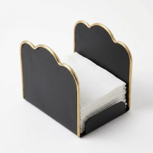 Porte-serviettes en fer fait main de 15 cm, finition laiton brossé noir, bord festonné perlé, décoration de table, accessoires de décoration. - Product Image 2