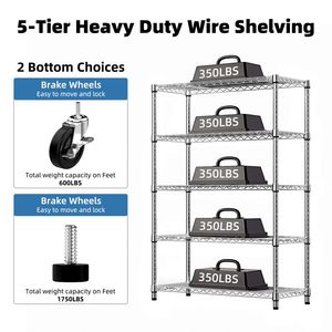 Scaffalatura in Acciaio a 5 Ripiani con Ruote e Griglia Metallica, Unità Organizzativa Multiuso 1750 per Casa, Cucina, Ufficio o Garage - Product Image 2