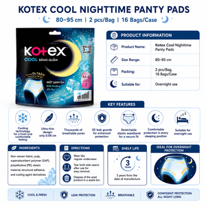 Kotex <b>Cool</b> Nighttime Panty <b>Pads</b> M-L - 2pcs/Bag | 10199 Heavy Absorbency Cooling Technology - Product Image 2
