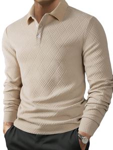 Polo à manches longues de luxe en pur coton pour homme, personnalisable avec logo, vente en gros de haute qualité - Product Image 6