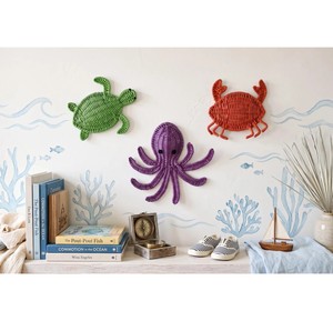 Décoration murale artisanale en forme de pieuvre en rotin, pour enfants, en fibres organiques, pour la décoration des espaces jeunesse. - Product Image 5