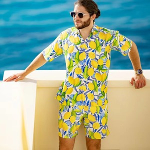 Ensemble chemise de plage et short de bain pour homme, style safari, écologique, solide, micro-extensible, séchage rapide, été, 100% polyester, OEM - Product Image 2