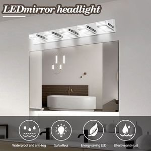 32\" Modern Chrome 5-Light LED Vanity Light Square <b>Acrylic</b> Lampshades Wall Mount Fixture <b>Mirror</b> Lighting for Bathroom - Product Image 5