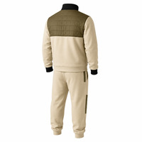 Survêtement Homme Beige Olive Color Block Épais avec Veste Zippée et Pantalon de Survêtement – Tenue Décontractée Hiver Respirante en Polyester Coton