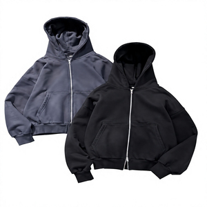 Men's Oversized Hooded <b>Zip</b>-<b>Up</b> Sweatshirt Solid Color Casual Fleece 100% Cotton Hoodie Loose Fit Winter Waterproof Wear - Product Image 1
