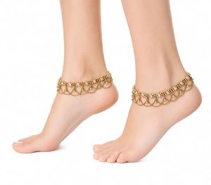Chevillères tendance pour femmes en alliage de cuivre plaqué or, motif floral, pampilles, imitation perle, zircon, style bohème, bijoux de pied pour mariage - Product Image 1