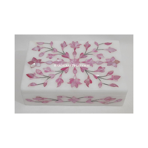 Boîte à bijoux rectangulaire en marbre blanc naturel avec incrustation de nacre, design étoile fait à la main, utilisée pour l'emballage de chocolat et les cadeaux - Product Image 5