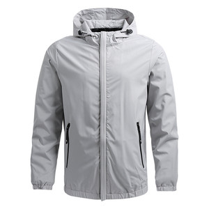 <b>Men's</b> Hooded Windbreaker <b>Jacket</b> Solid Color Zipper Closure Casual Autumn Wear Windproof <b>Lightweight</b> Outerwear - Product Image 1