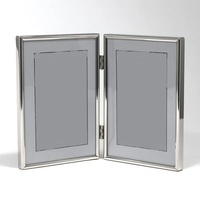 Cadre photo double en métal argenté de luxe, pliable à charnières, pour table, support moderne pour deux portraits