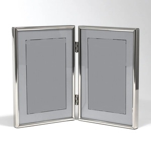 Luxury Silver Metal Double Photo Frame <b>Folding</b> <b>Hinged</b> Twin Picture Frame for Tabletop Modern Duo Portrait Holder - Product Image 1