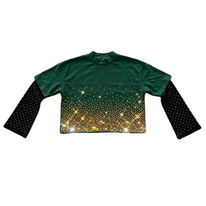 T-shirts d'été personnalisés pour fabricants de vêtements, à col double couche, effet vieilli, délavés à l'acide, avec strass, coupe oversize, courte et carrée - Product Image 1