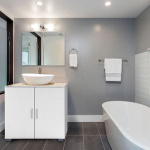 Mobile Bagno a Doppia Anta in Legno Massello con Specchio, da Terra, Bianco RT, Include Lavabo e Accessori - Product Image 2