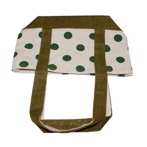 Sac fourre-tout en toile de coton imprimé à pois ouvert-fermé poignée et fond garnis de jute couleur naturelle pour la Promotion de cadeaux - Product Image 5