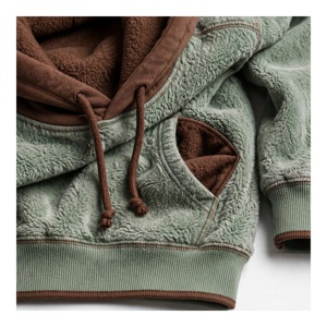 Sweat-shirt à capuche pour homme, coupe classique, vert et marron unis, en molleton de coton, anti-plis, avec poche, décontracté, pour l'hiver - Product Image 6