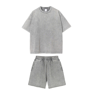 Nouvel Arrivage Vente en Gros en Ligne 2026 Ensemble Short d'Été Homme Streetwear 100% Coton Délavé à l'Acide Deux Pièces Imprimé pour Homme - Product Image 2
