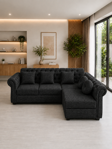 Sofá Contemporáneo Emerald Origin con Botones Negros, Respaldo Acolchado Ecológico, Brazos Enrollados, para Apartamento, Sala de Estar, Villa - Product Image 5