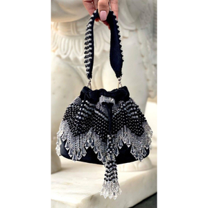 Bolso de Mano de Lujo para Mujer, Estilo Diseñador, con Cuentas de Cristal Negro y Borlas de Diamantes de Imitación - Product Image 2