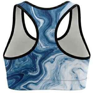 Women's Racerback Sports Bra Blue Marble Print Medium Support Comfortable Breathable Yoga <b>Top</b> <b>Mesh</b> Back Design Spandex Polyester - Product Image 2