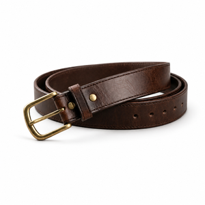 Brown Leather Belt Brass Buckle Men Casual <b>Dress</b> Waist <b>Strap</b> Wholesale Custom OEM Fashion Belt Supplier Manufacturer Export Bulk - Product Image 1