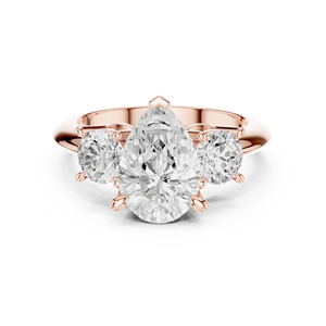 Anillo de Compromiso y Matrimonio de Oro Rosa con Tres Diamantes Cultivados en Laboratorio con Corte de Pera para Mujer - Product Image 1
