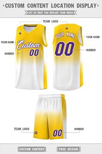 Conjunto de Uniforme de Baloncesto Sublimado Personalizado, Unisex para Adultos, Amarillo y Blanco Degradado, Camiseta sin Mangas y Pantalones Cortos con Número Impreso, que Absorbe la Humedad - Product Image 4
