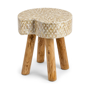 Taburete de lujo con detalles de nácar, mesa baja redonda con incrustaciones de mosaico, reposapiés con patas de madera para tocador de dormitorio, de Vietnam - Product Image 3