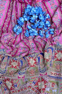 Natural Crepe Rani Pink Floral Stripe Placement PrintFabric With Ornamental Border For Kurti Dress Material Designer Ethnic Wear - Product Image 4