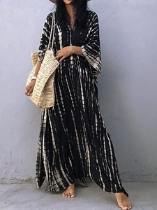 <b>Boho</b> Tie Dye Maxi <b>Dress</b> V Neck <b>Long</b> Sleeve Loose Fit Summer Beach Wear Women's Casual <b>Dress</b> Breathable Woven Fabric - Product Image 2