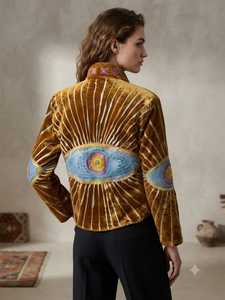 Veste en velours marron doré Suzani pour femmes, vente en gros, veste brodée de créateur haut de gamme, vêtement ethnique traditionnel - Product Image 2